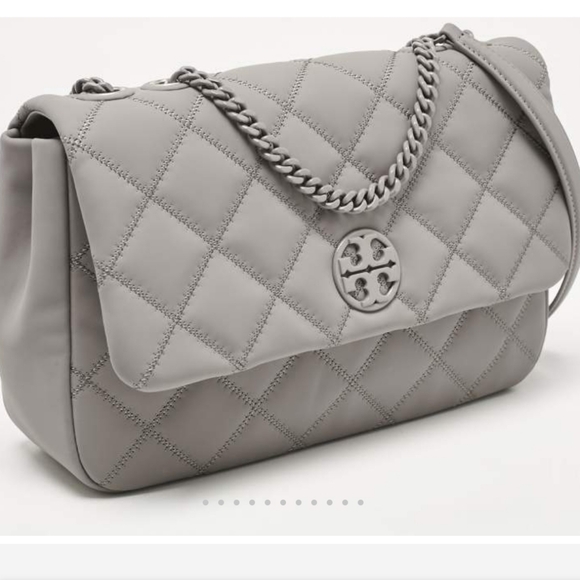 Tory BurchTory Burch Grey Quilted Leather Willa Matte Shoulder Bag $299 - Picture 2 of 14
